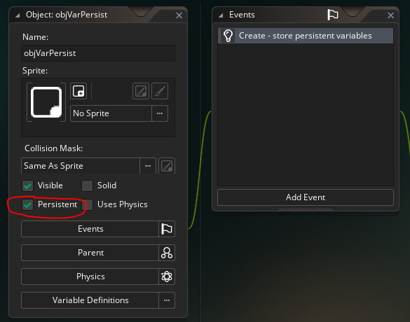 persistent object in gamemaker