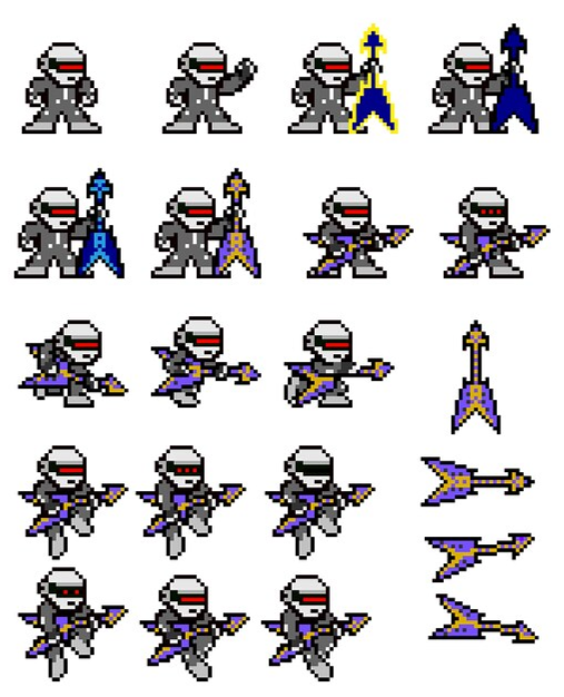 A collection of pixelated characters
Description automatically generated