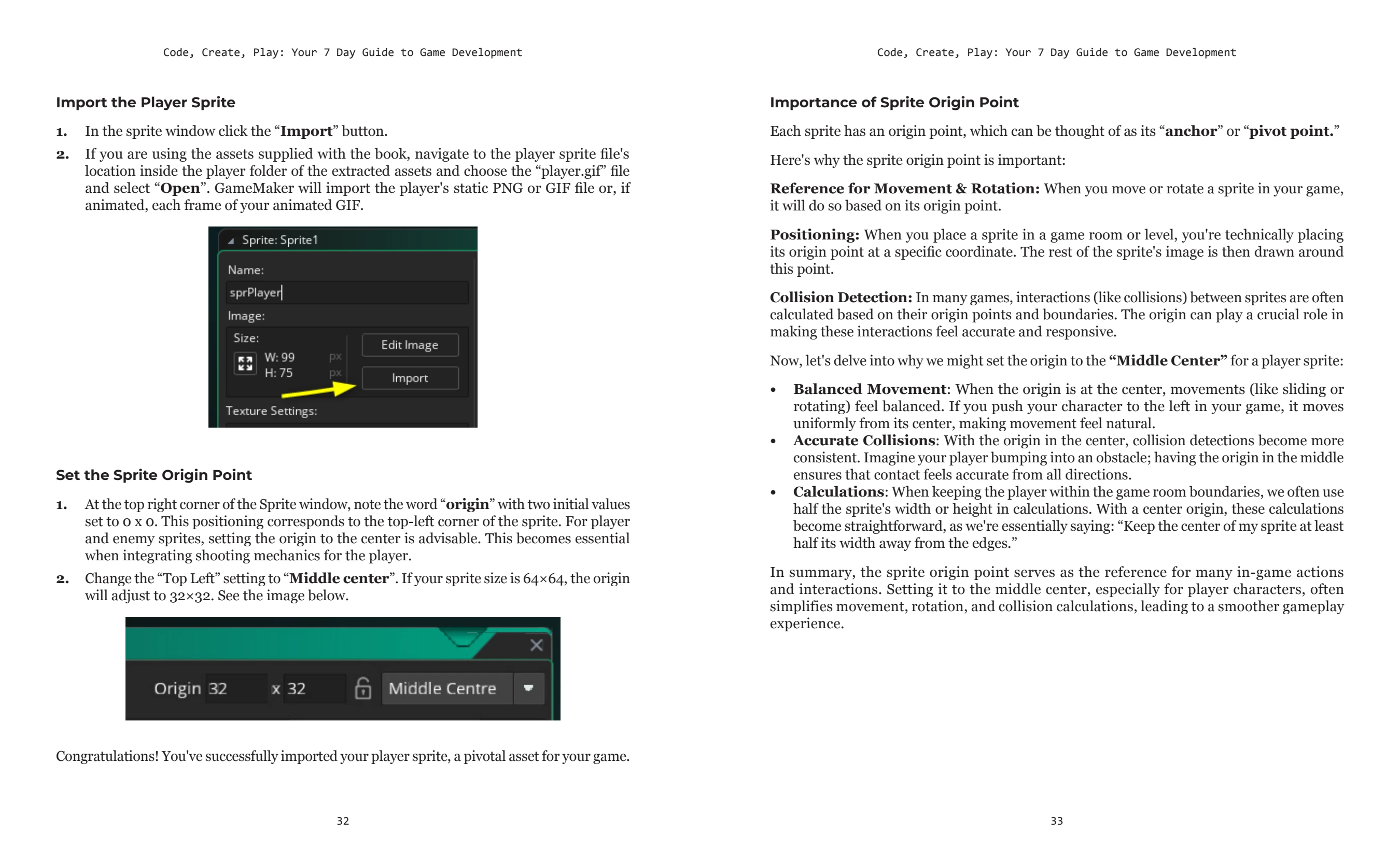 Open book spread showing sprites and the GameMaker environment