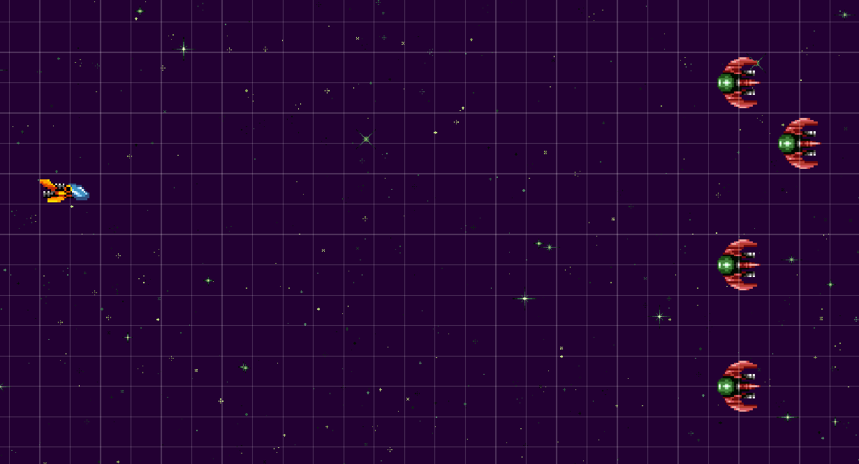 2D space shooter scene showing enemies, scoring and game systems